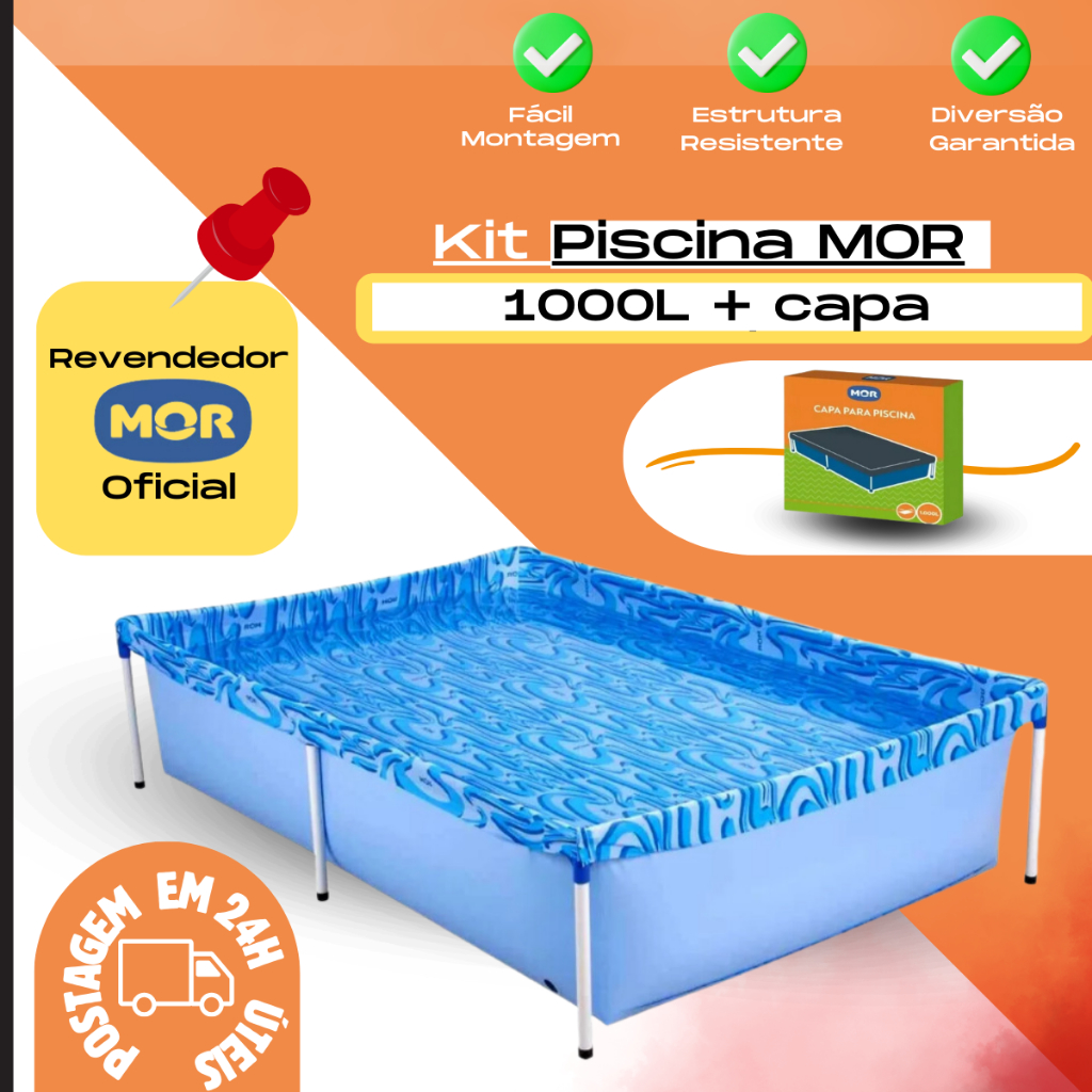 Kit Piscina Infantil Retangular + Capa Standard 1000 Litros - Mor em Oferta na Shopee
