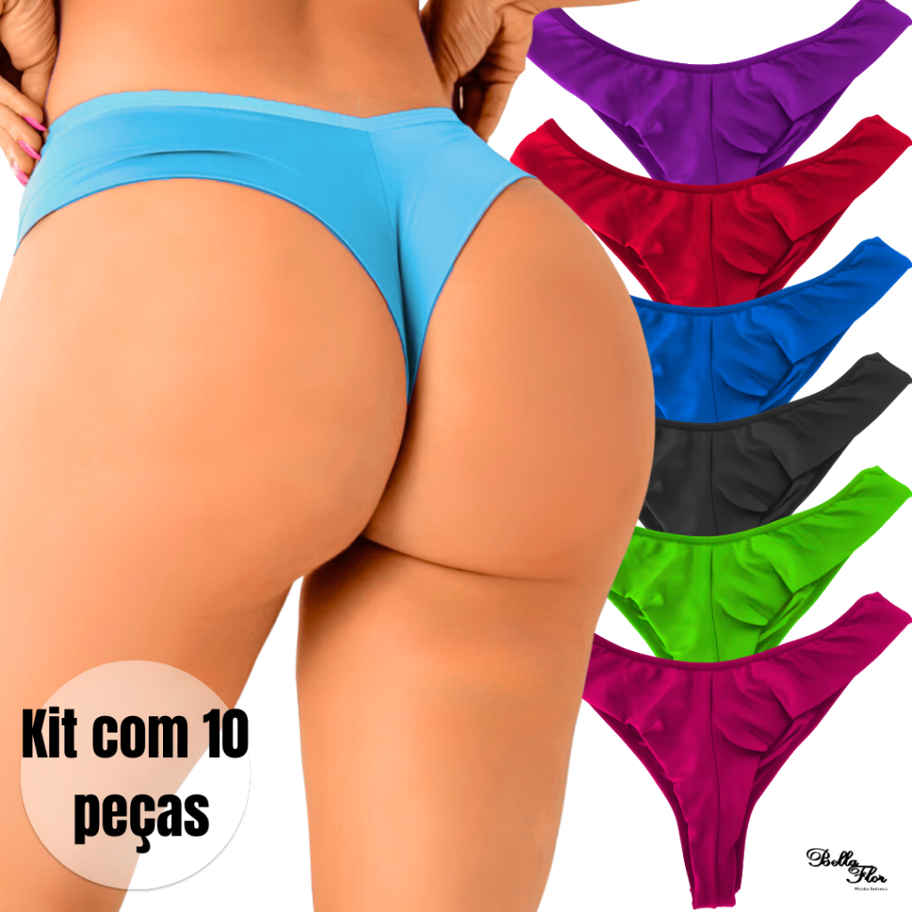 KIT COM 10 Calcinhas Fio Duplo Levanta Bumbum Confortável Forro em Algodão Sensual
