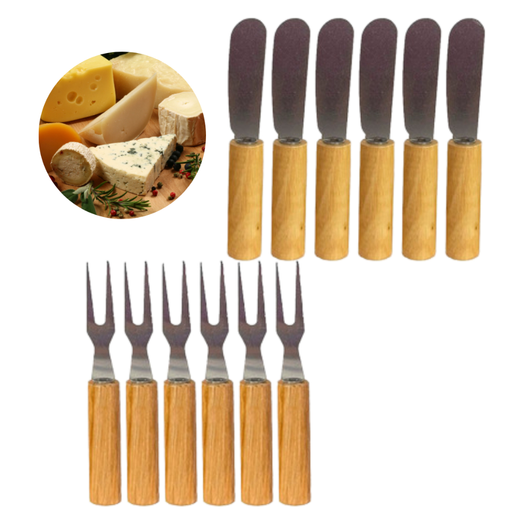 KIT jogo de Espatulas + garfinhos para petiscos cabo de Bambu resistente elegante Geleia manteiga em Oferta na Shopee