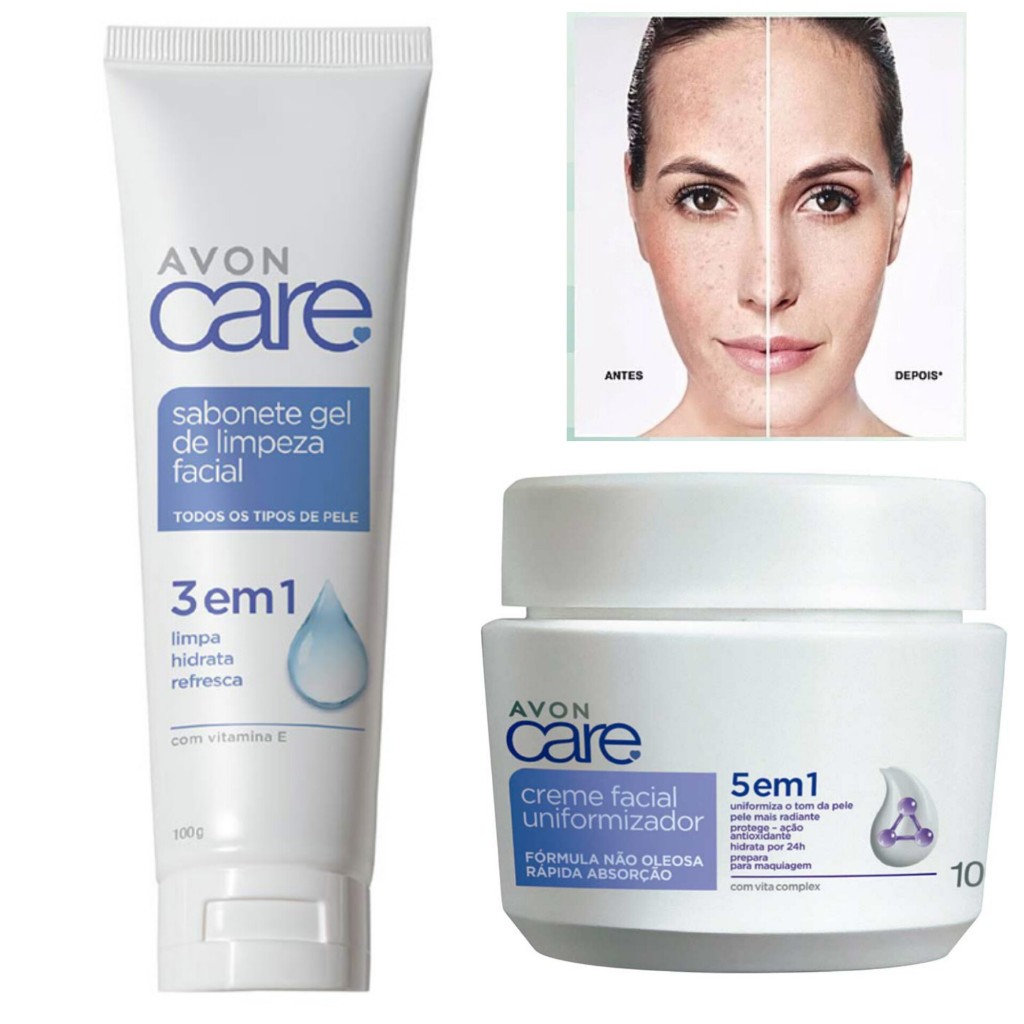 Kit Creme Facial Uniformizador Clareador + Gel de Limpeza Facial Avon Care 100g em Oferta na Shopee