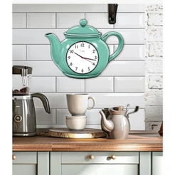 Relógio de Parede Para Cozinha Decoração Cantinho do Café Relógio Decorativo Bule Grande Silencioso