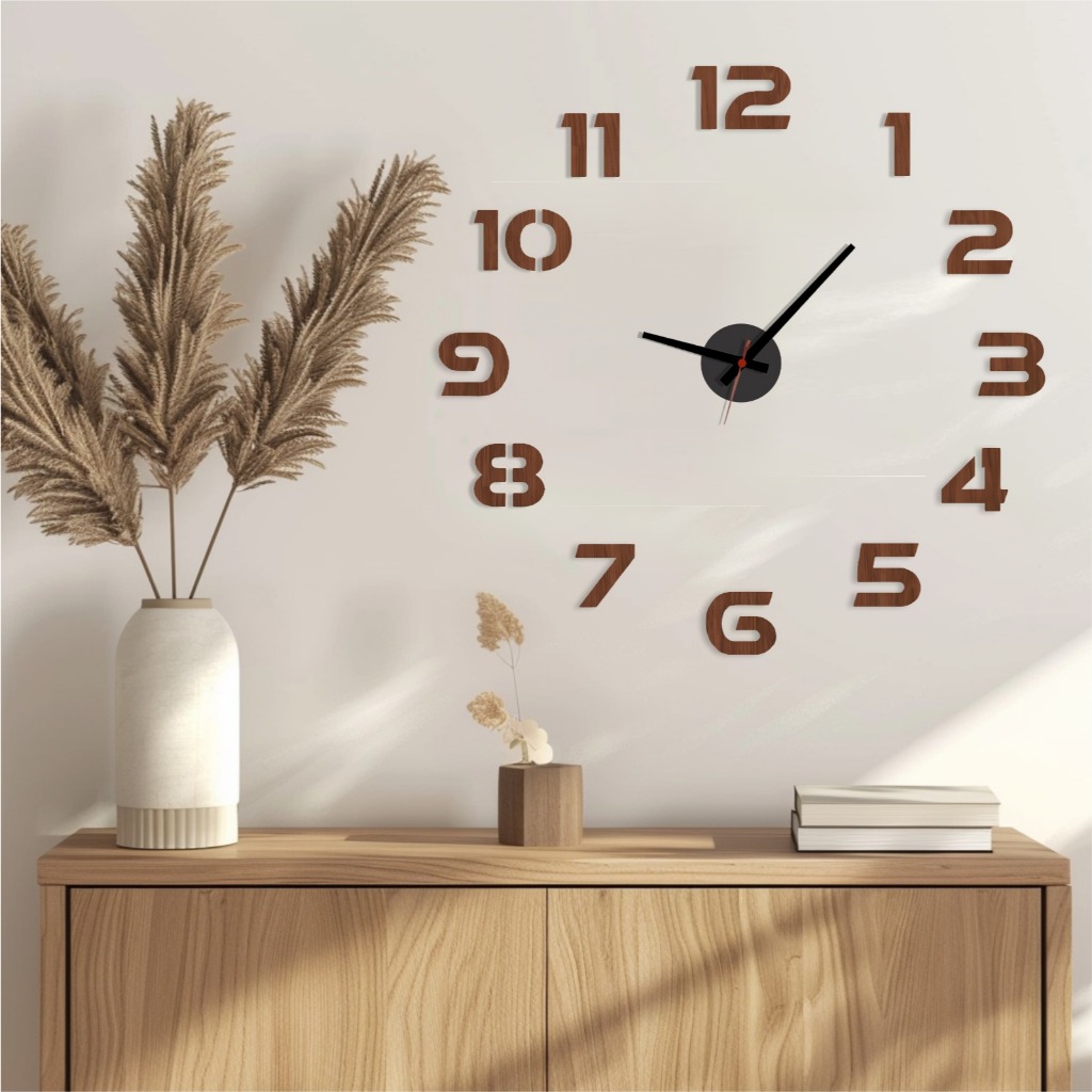 Relógio 3D de Parede Decorativo Para Cozinha Sala Grande Madeira Silencioso Decoração Pare...