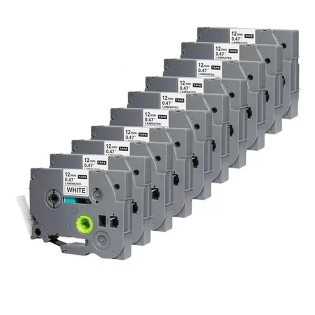 Kit 10 Fitas Compatíveis com Tzc-231 Tze-231 12mm Cor Branco / Preto