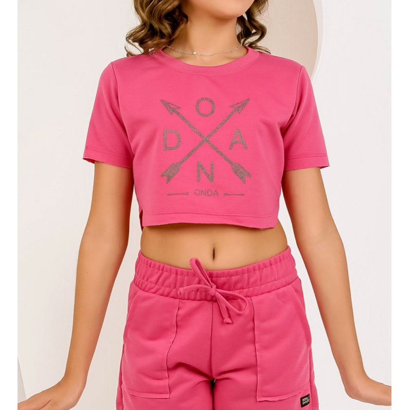 Conjunto Verão Juvenil Feminino: Cropped Estampado E Short Bolso