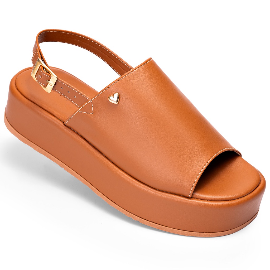 Sandália Feminina Lumiss Casual Confortável Fivela Flatform Caramelo em Oferta na Shopee