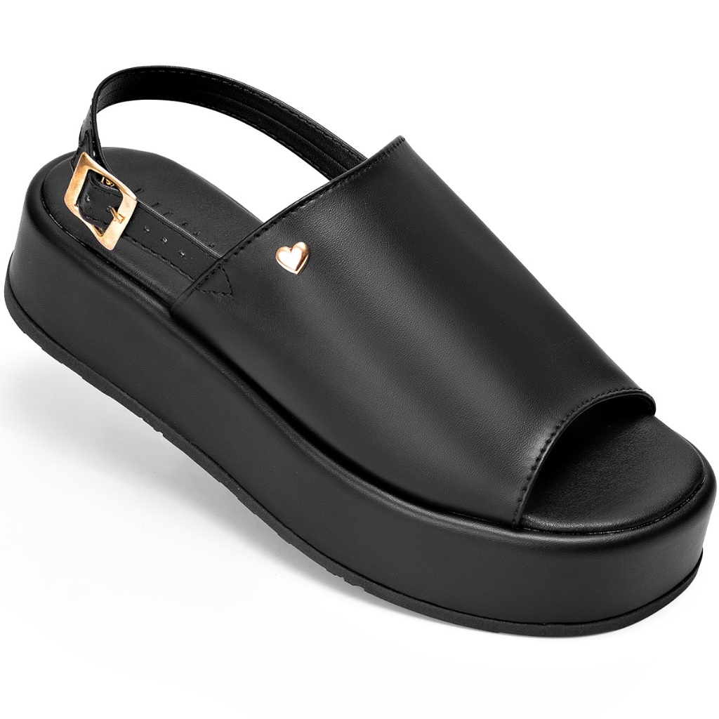 Sandália Feminina Lumiss Casual Confortável Fivela Flatform Preto