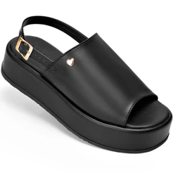 Sandália Feminina Lumiss Casual Confortável Fivela Flatform Preto