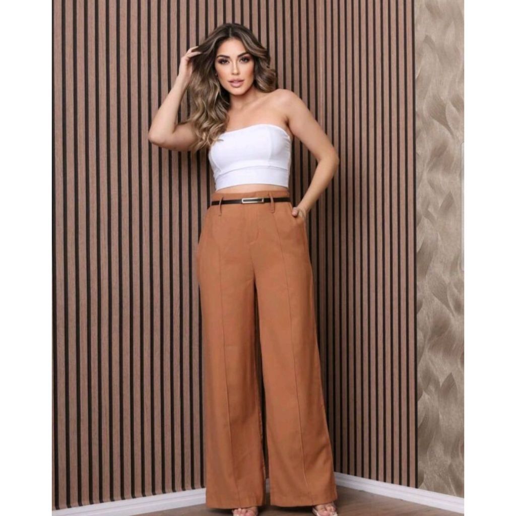 Calça Pantalona Alfaiataria PREMIUM Social Feminina Com Cinto Lançamento Moda Luxo Elegancia