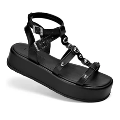 Sandália Feminina Lumiss Casual Confortável Fivela Flatform Preto