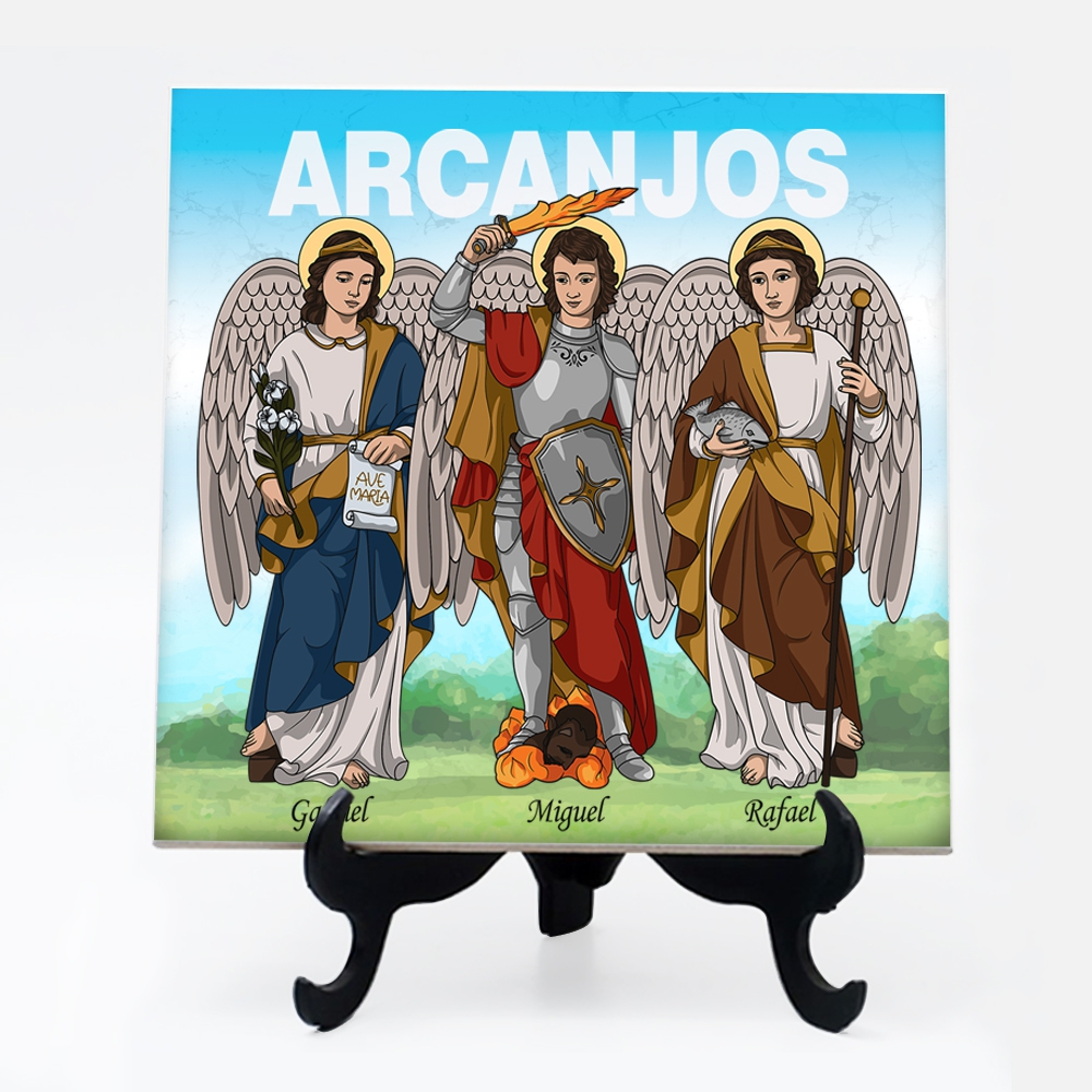 Quadro azulejo Arcanjos Gabriel Miguel Rafael Arcanjo 24