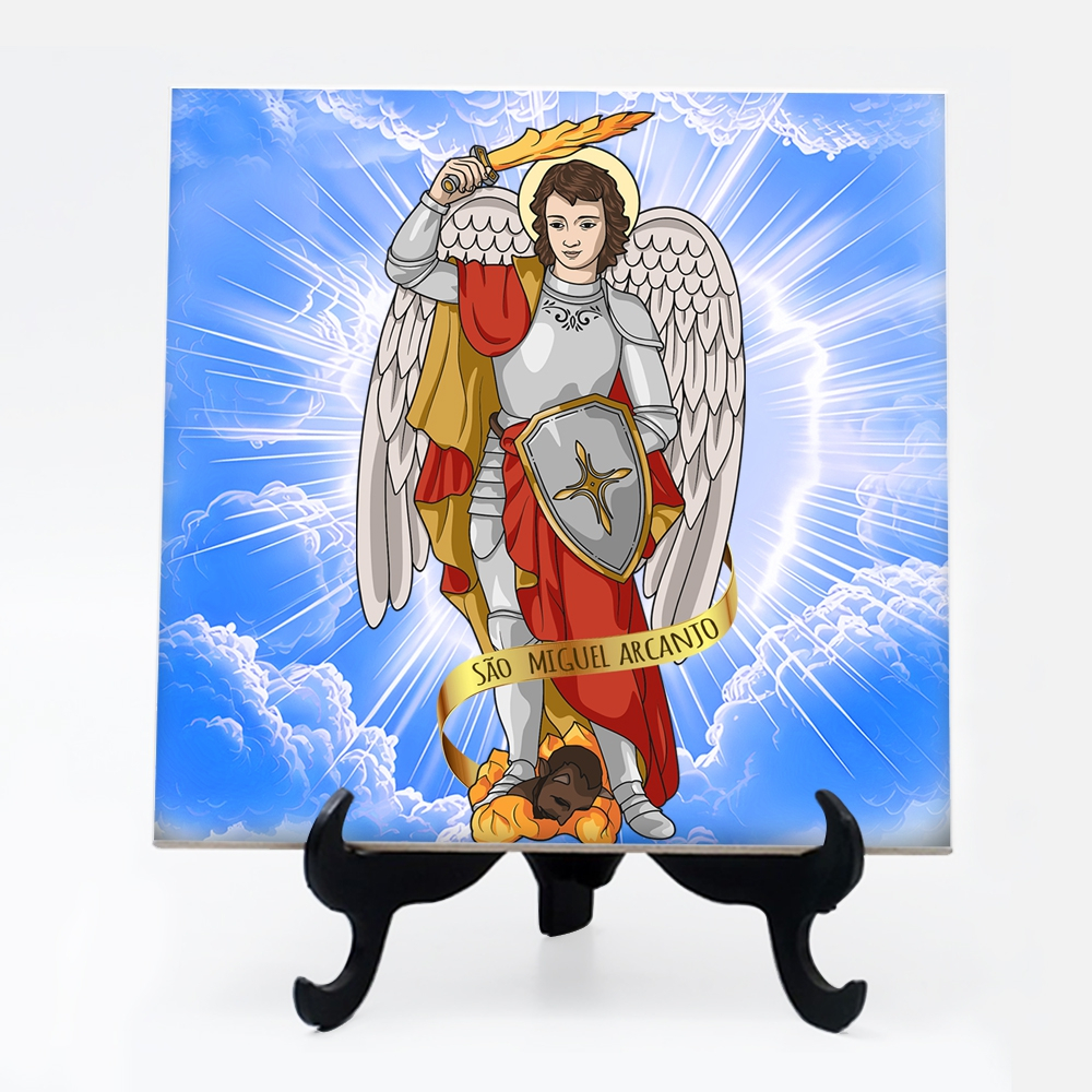 Quadro azulejo com suporte Anjo São Miguel Arcanjo 24