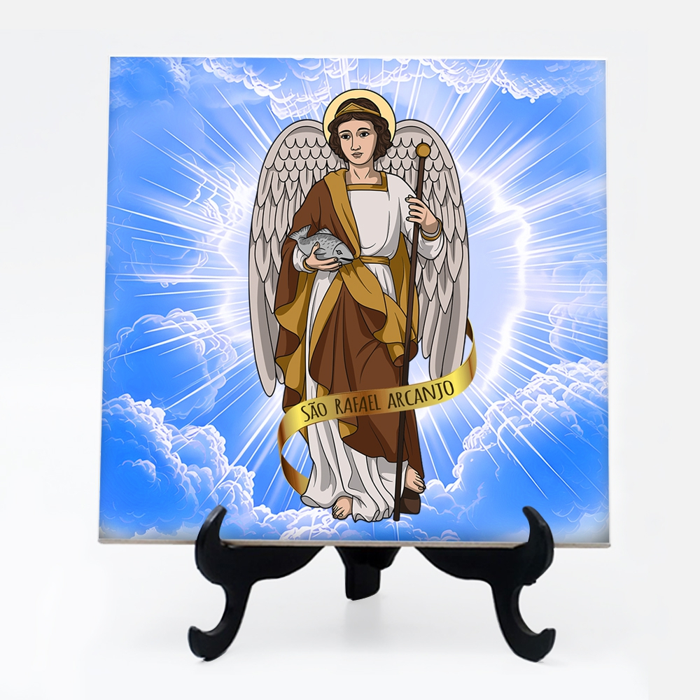Quadro azulejo com suporte Anjo São Rafael Arcanjo 24