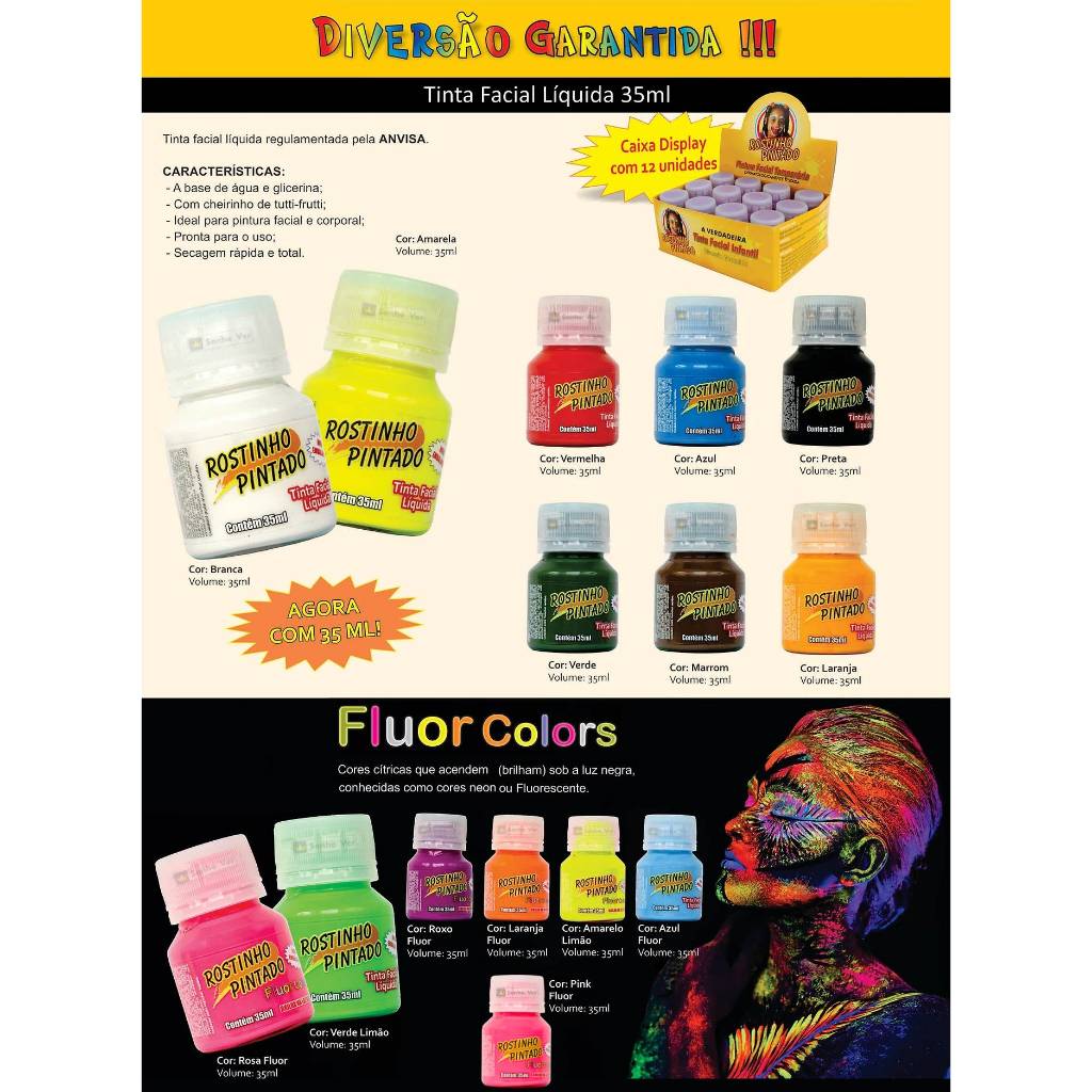 Tinta 35 ml Rostinho Pintado - Todas As Cores Normal e Flúor em Oferta na Shopee