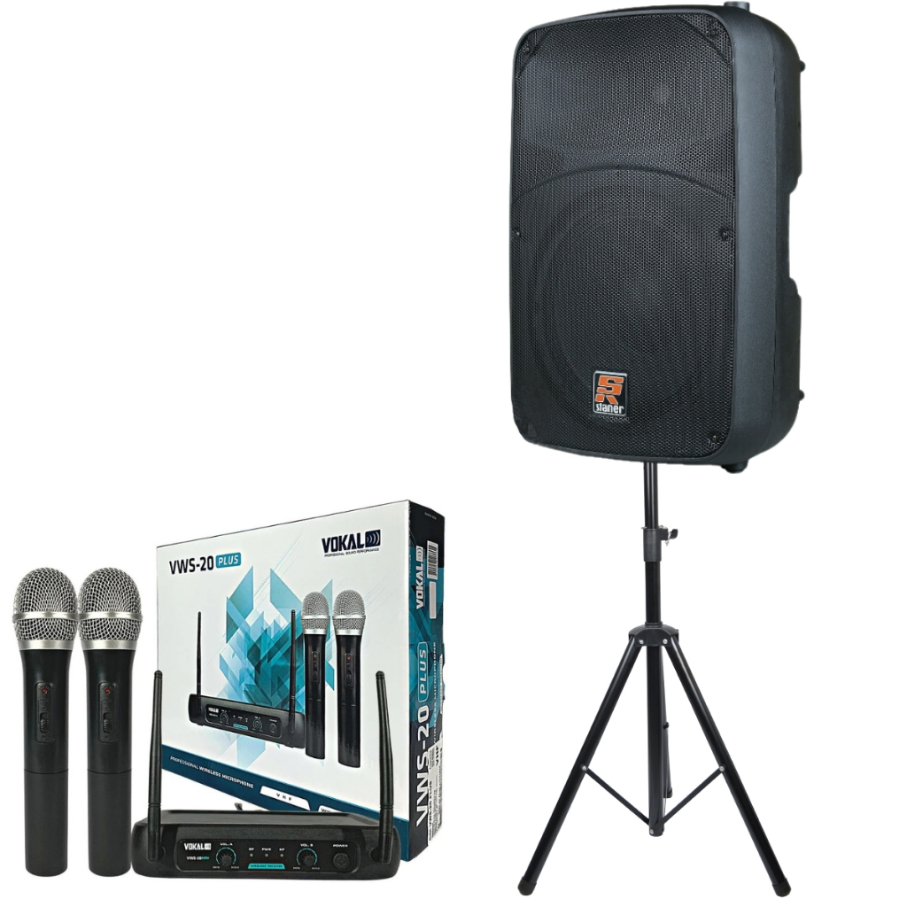 Kit Caixa De Som Amplificada Staner Sr315a Bluetooth + Microfone Sem Fio Duplo Vws20 + Tripé - Audio