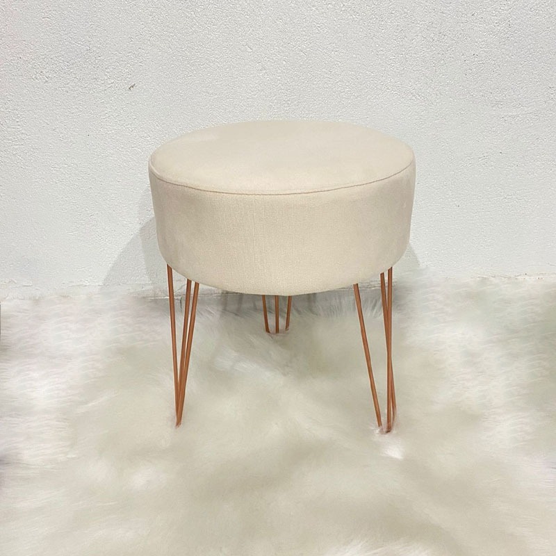 Puf Puff Para Sala E Hall De Entrada Redondo Banqueta Bege Pés Aramados · foto 2