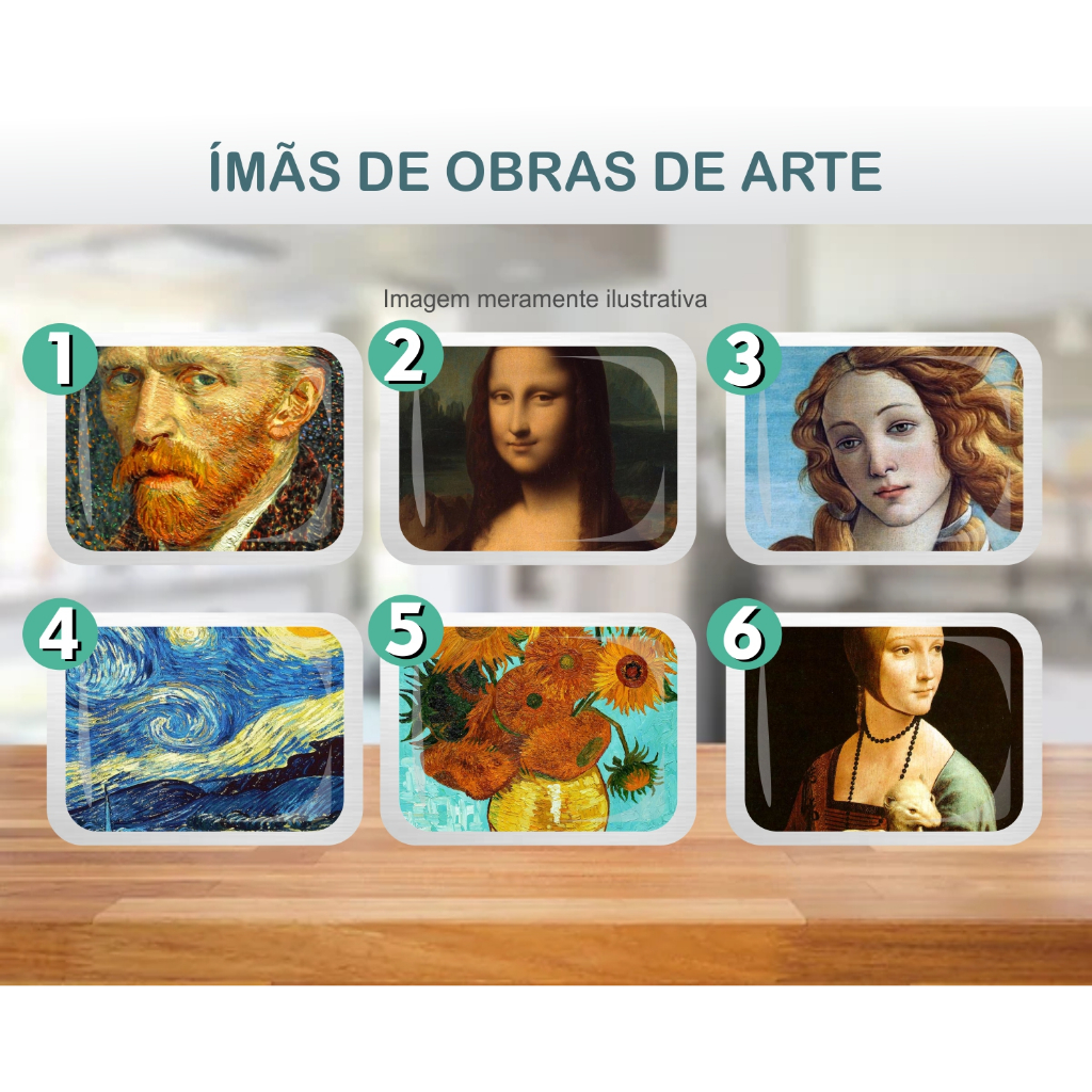 Ímãs Personalizados Obras de Arte - Van Gogh, Noite Estrelada, Mona Lisa, A Última Ceia e Outros Clássicos