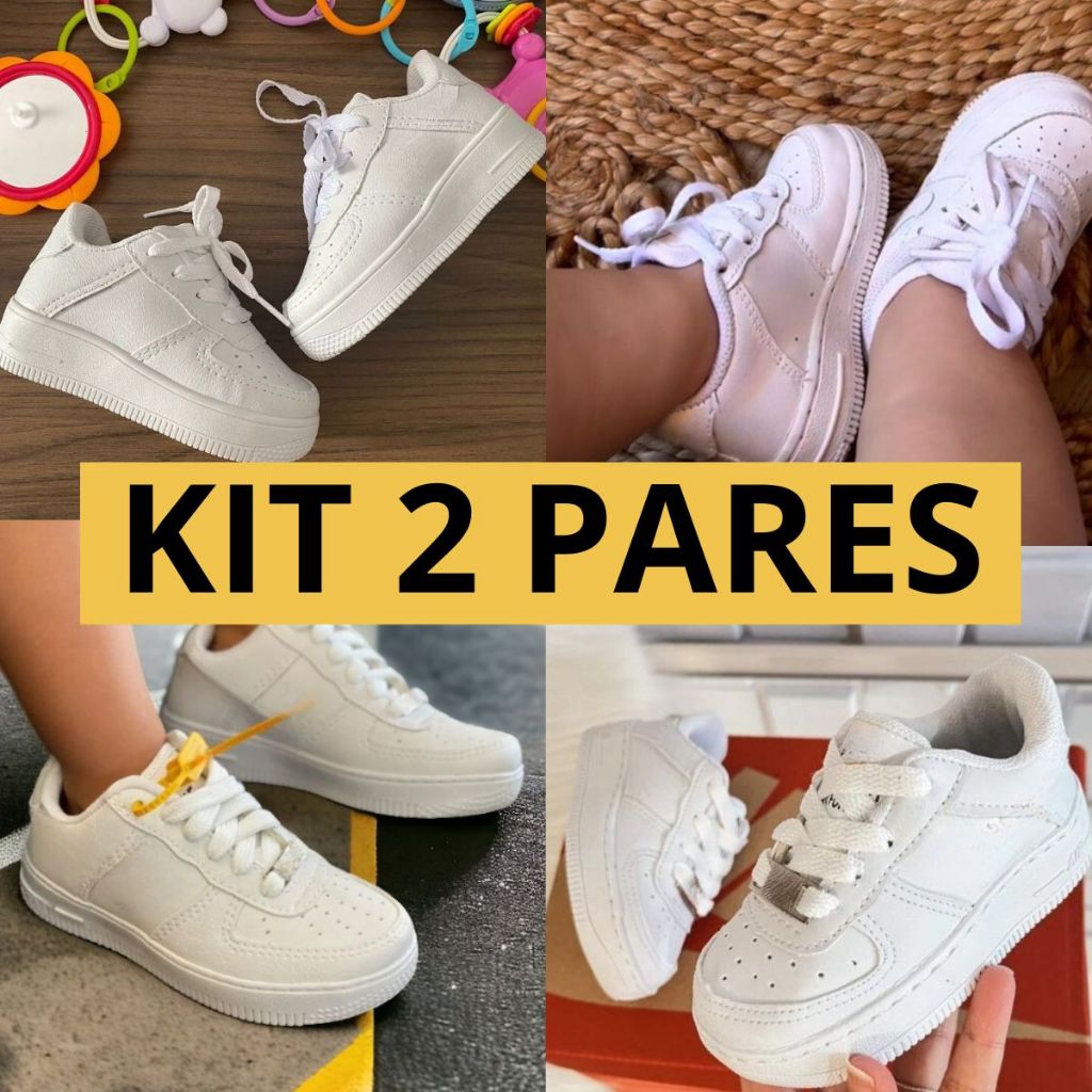 Kit 2 Pares Tênis Infantil Branco Ultra Leve - Moda Kids Blogueirinhos | 18 ao 34