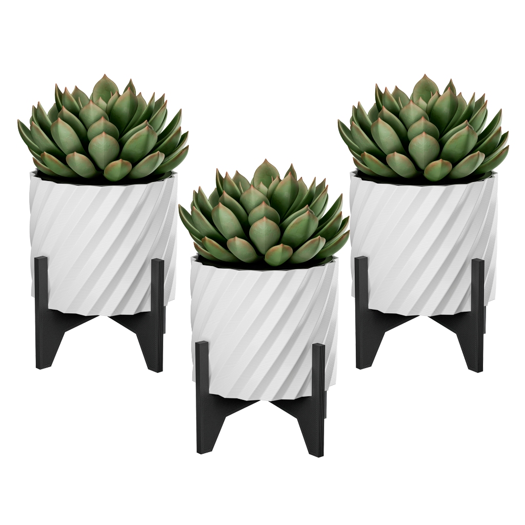 Kit Com 3 Vasinhos Minimalistas para Suculentas e Cactos - Estilo e Elegância Natural - Impressão 3d - Resistente