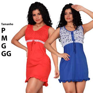 Kit jogo de 2 Camisolas feminina Vermelha - azul  pós parto, gestantes sensual pijama roupa de dormi em Oferta na Shopee
