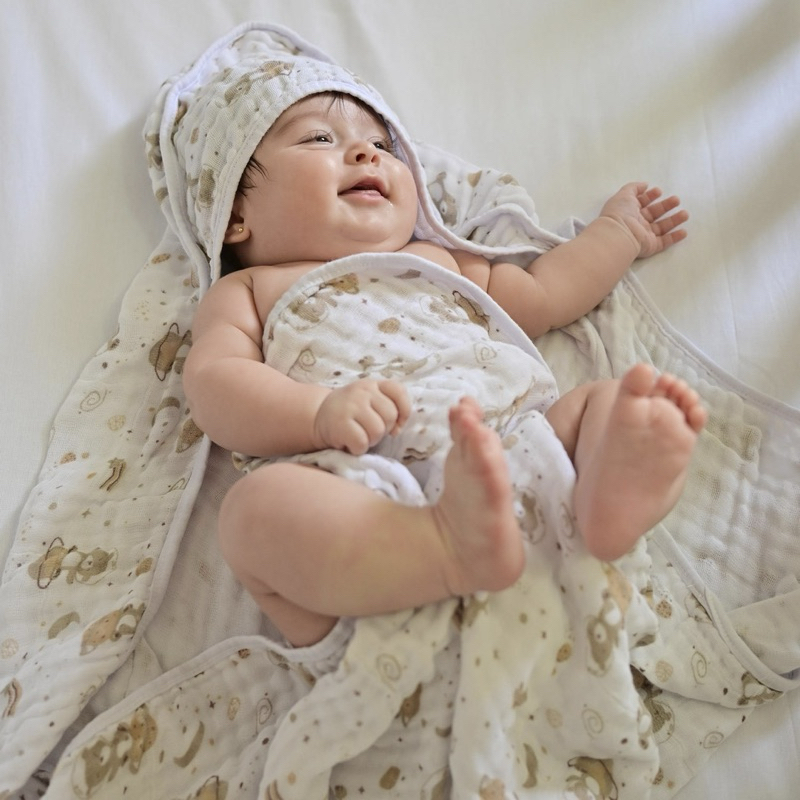 Toalha com Capuz de Canto Soft para Bebê Ursinho Bege
