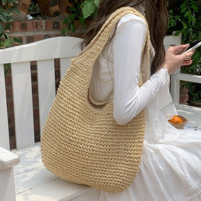 Bolsa Palha Feminina de Ombro Alça grossa - Verão Lazer Casual Praia
