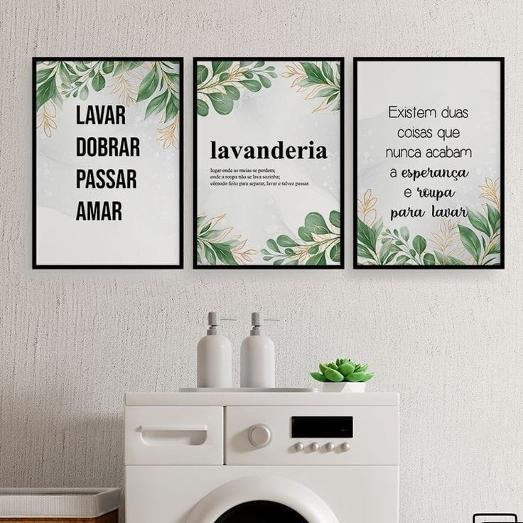 Kit 3 Pecas Quadro Decorativo Lavanderia Frase Roupa suja se lava em casa Dona de Casa Lar