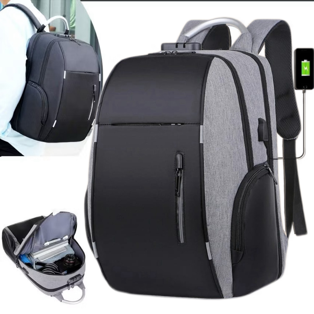 Mochila Executiva Masculina Notebook Antifurto Trava Com Senha E Entrada Usb Resistente à Água Riscos Costura Reforçada