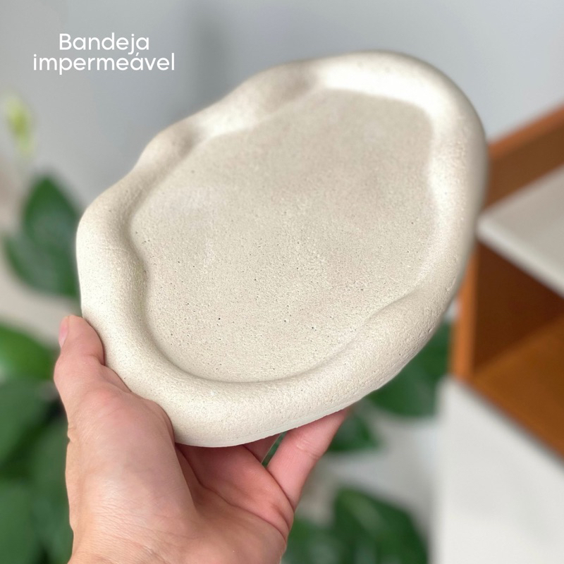 Bandeja Orgânica Minimalista de Cimento Branco Artesanal para Decoração. em Oferta na Shopee