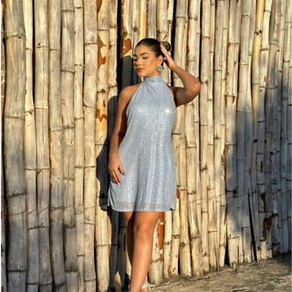 Vestido Paetê Frente Única / Vestido Paetê Forrado / Vestido Com Amarração Nas Costas