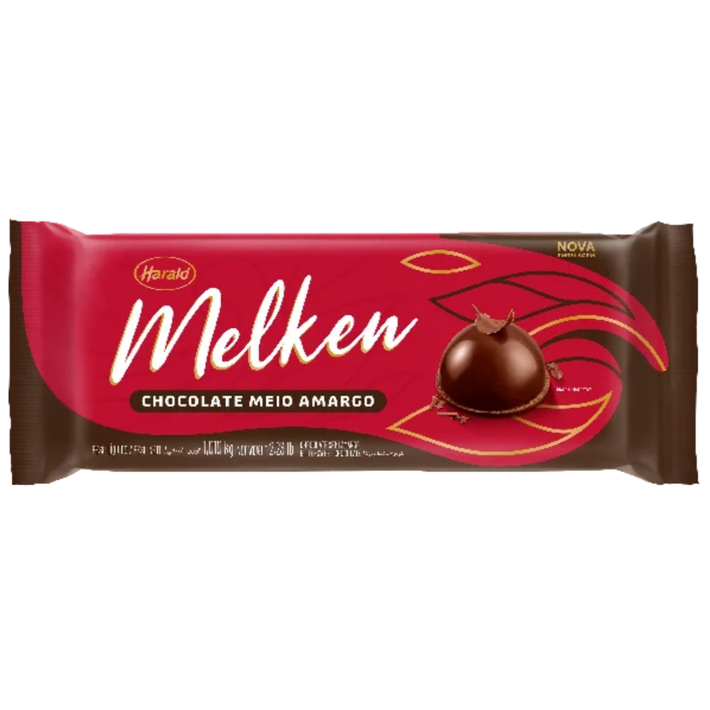 Barra Chocolate Nobre Melken Meio Amargo 1,01kg Harald em Oferta na Shopee