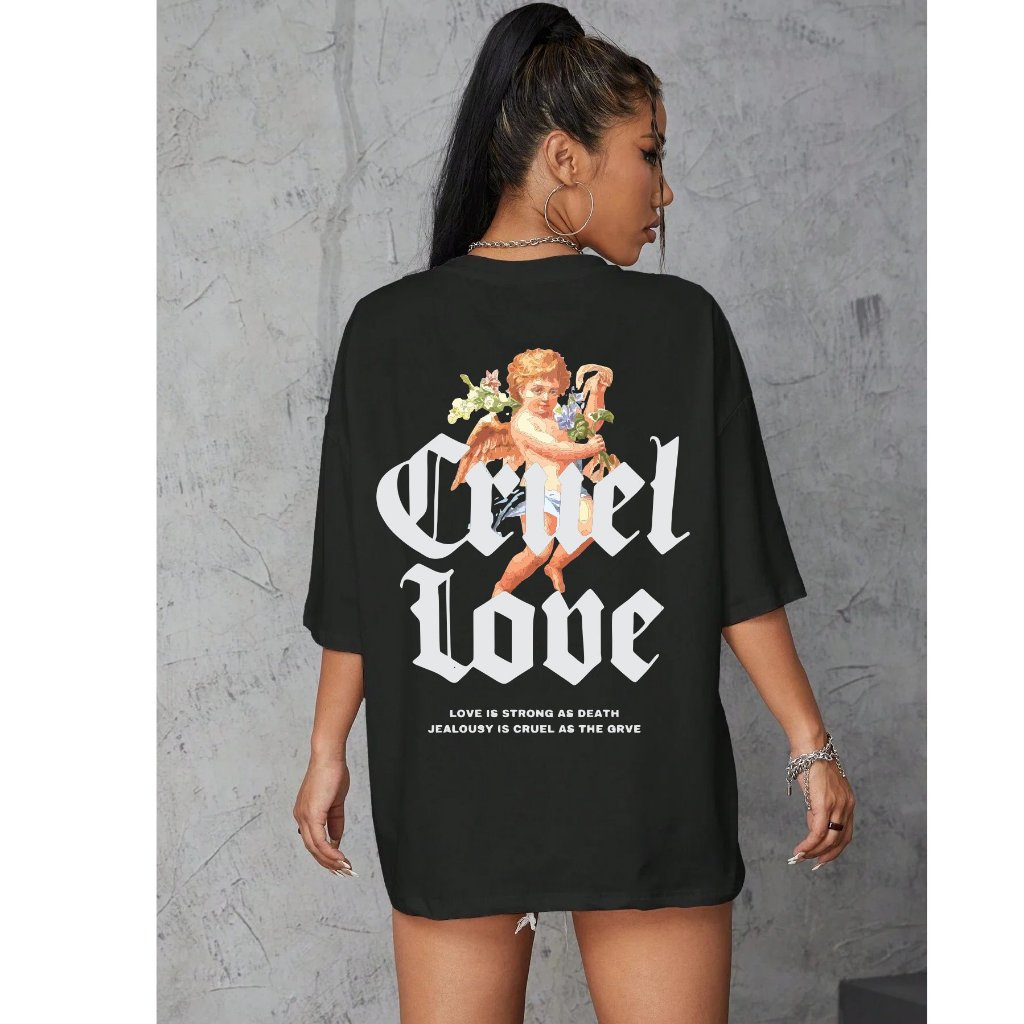 Camiseta Feminina Oversized Blusinha T Shit Algodão Plus Size Infantil Cruel Love Anjo Streetwear
