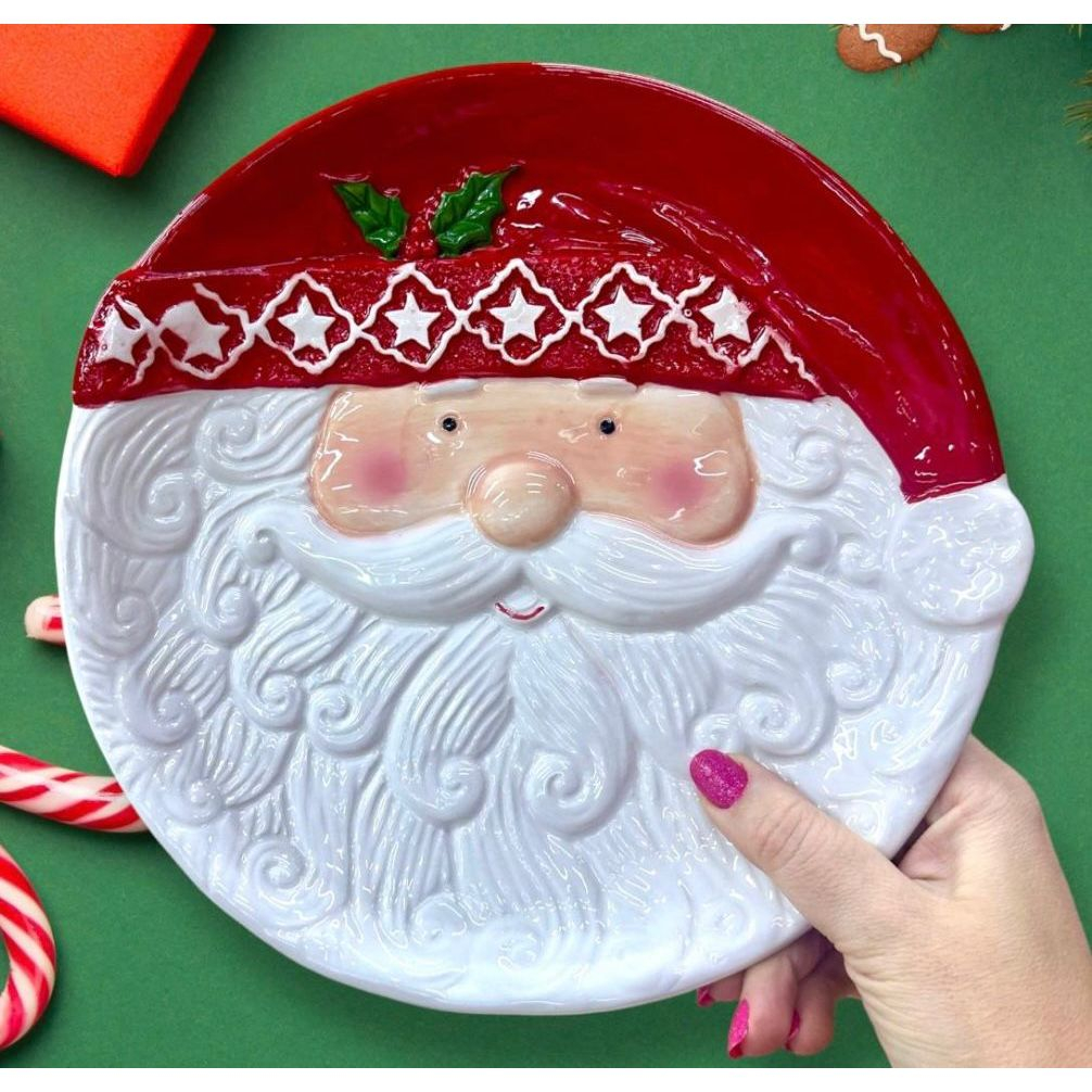 Prato de Porcelana De Natal De Papai Noel Mesa Posta