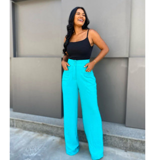 Calça Pantalona Com Botões Forrados No Crepe Duna / Calça Pantalona Longa / Calça Verão 2024