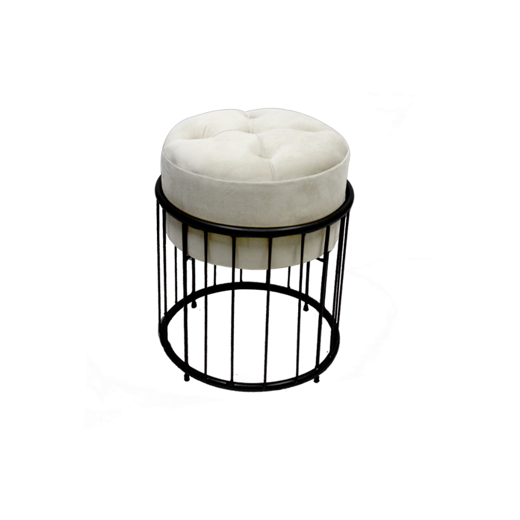Puff Argola Redondo Palitado Capitonê Ferro Aço Carbono Tecido Veludo