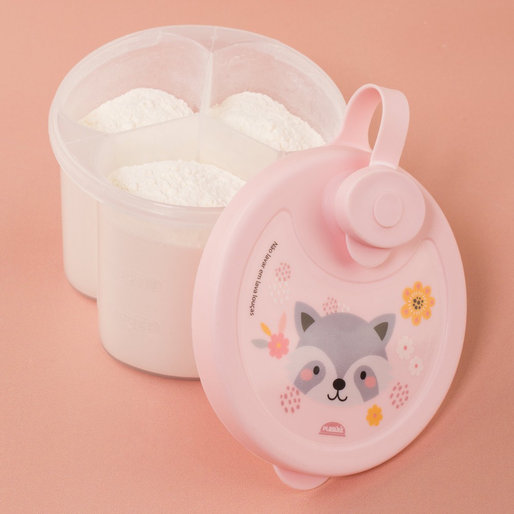 Dosador de Leite em Pó Bebê Decorado Porta Leite Plástico Divisorias 300 ml Plasútil