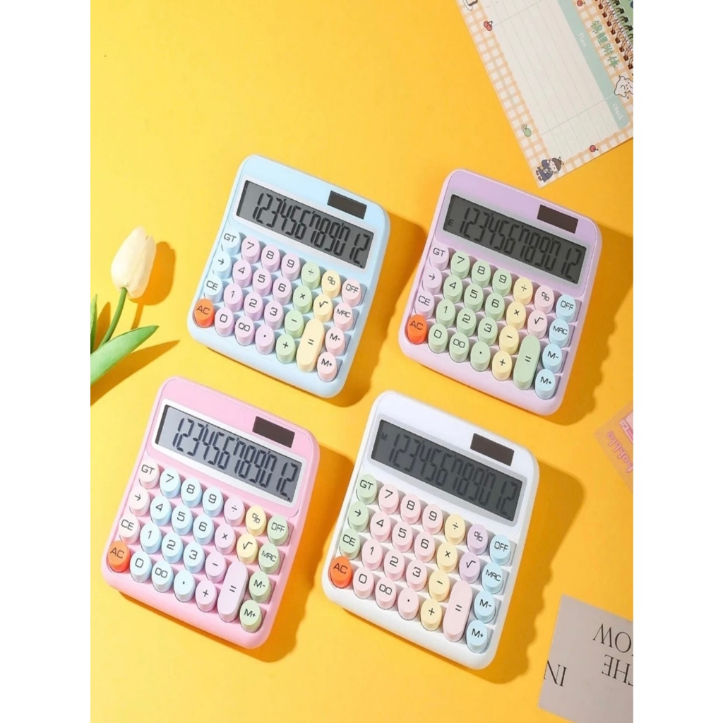 Calculadora Solar Colorida de Mesa 12 Digitos Grande Tela LCD Botão Redondo
