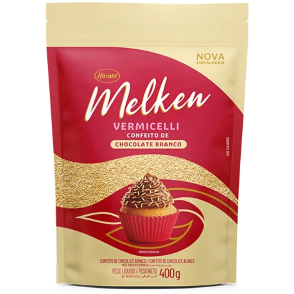 Vermicelli Confeito Granulado Chocolate Melken Branco 400g Harald em Oferta na Shopee