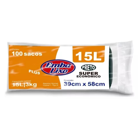 Saco Lixo Resistente Preto Econômico Embalixo 15,30,50 e 100 Litros 100 Unidades Barato