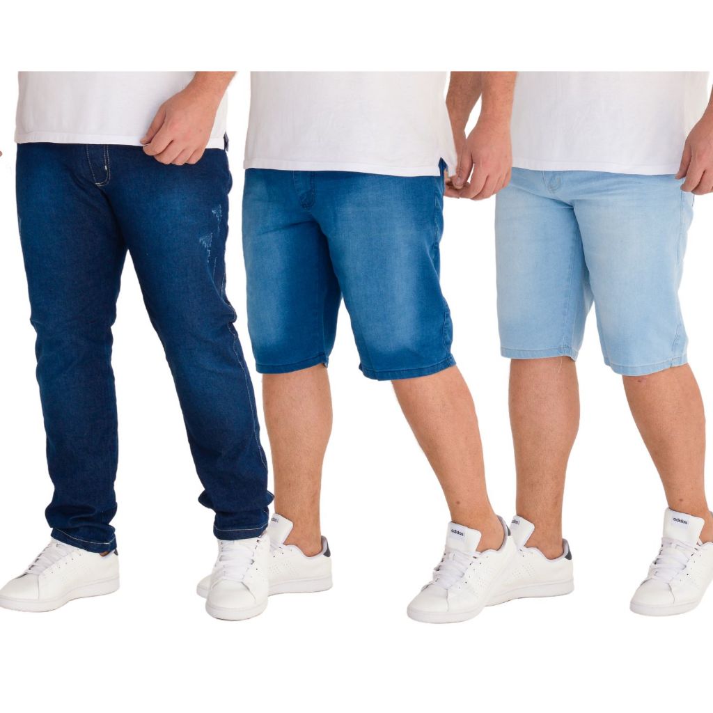 Kit 1 Calça Jeans Masculina Skinny E 2 Bermudas Masculina Jeans C Lycra Estica Muito