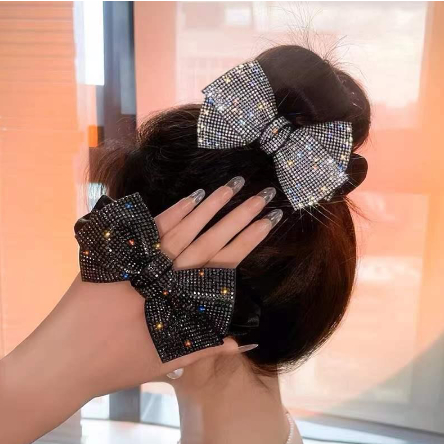 ANA Luxo Flash Diamante Flash Laço de Cabelo com Laço de Diamante 2025 Novo Estilo Coreano Cabeça de Bola Meio Laço · foto 2