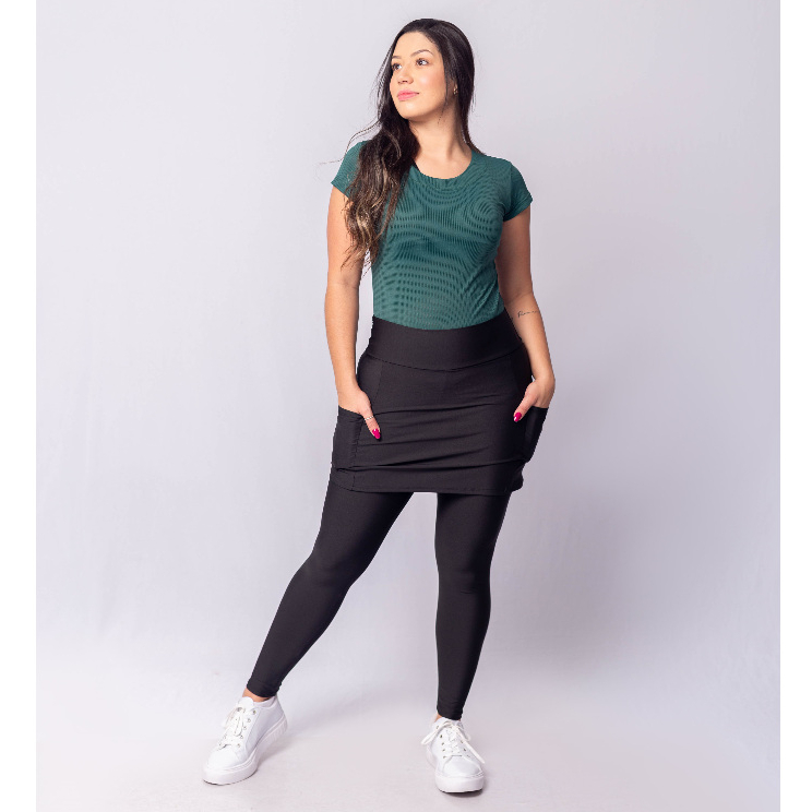 Calça Saia Fitness Moda Evangélica Com Bolso Atividades Modesta