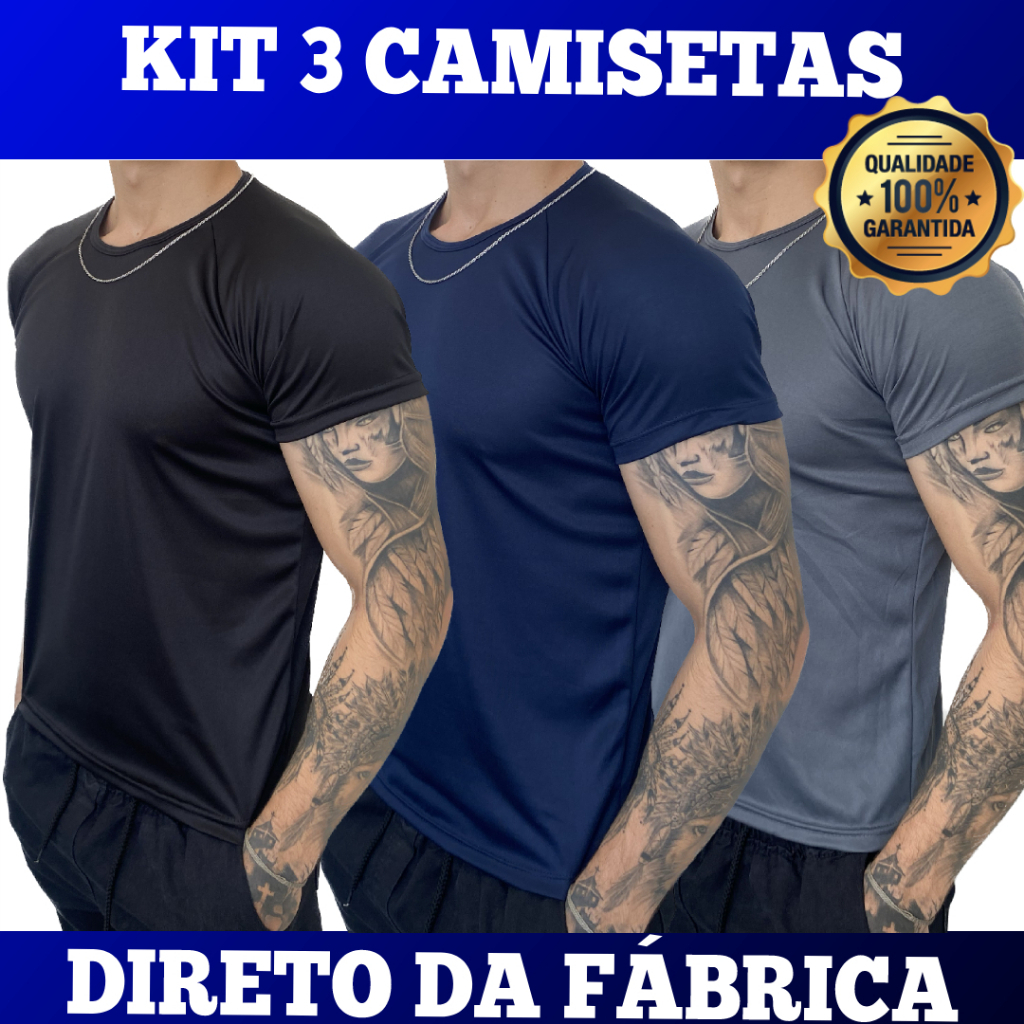 Kit 3 Camisetas Masculina Dry Fit