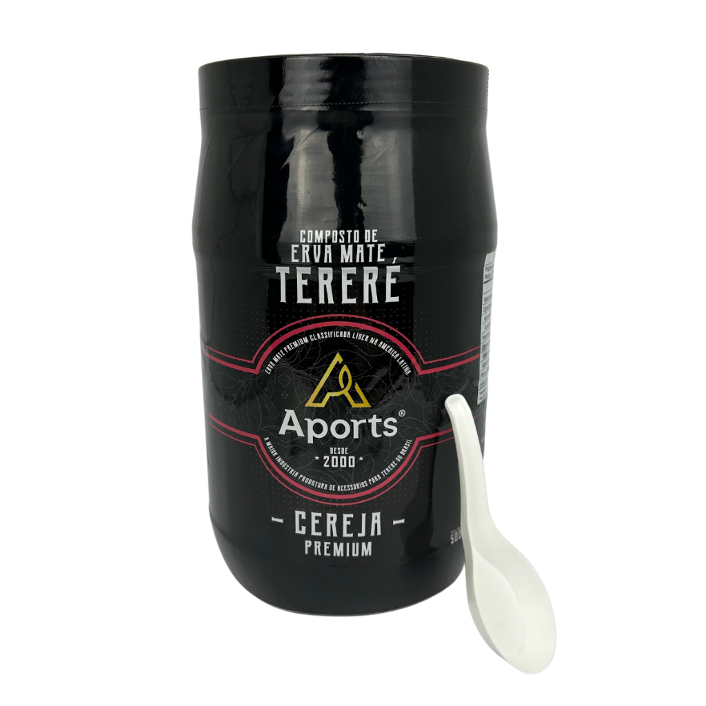 Erva mate tereré aports cereja lyptos 500g embalagem multi uso com colher dosadora especial premium saborosa