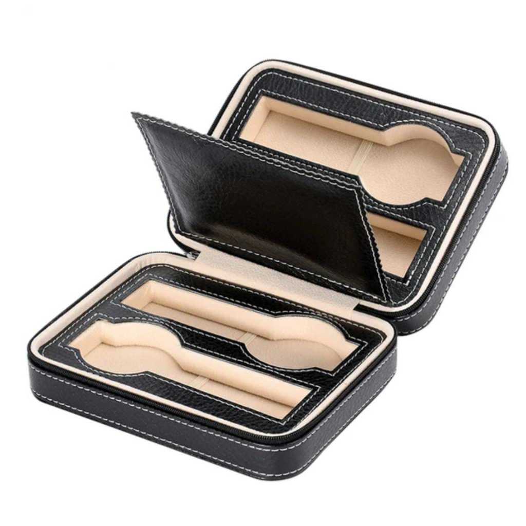 ESTOJO ORGANIZADOR PARA 04 RELOGIOS LUXO EM COURO E ZIPER