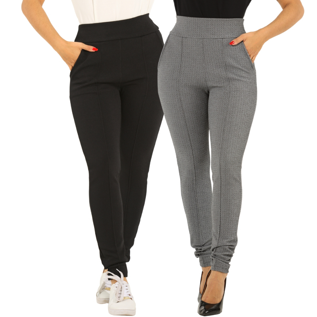 Kit 2 Calça Social Skinny Feminina Trabalho Cintura Alta Top em Oferta na Shopee