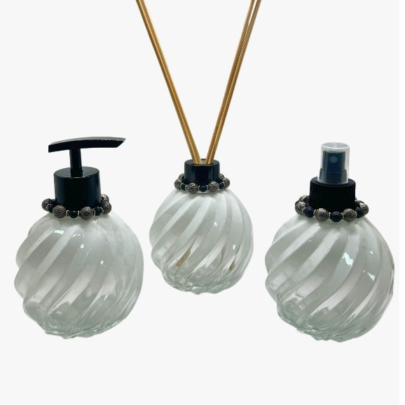 Trio Frascos Para Lavabo Luxo Aspiral 250ml Com Difusor Válvula Para Sabonete Líquido Válvula Spray
