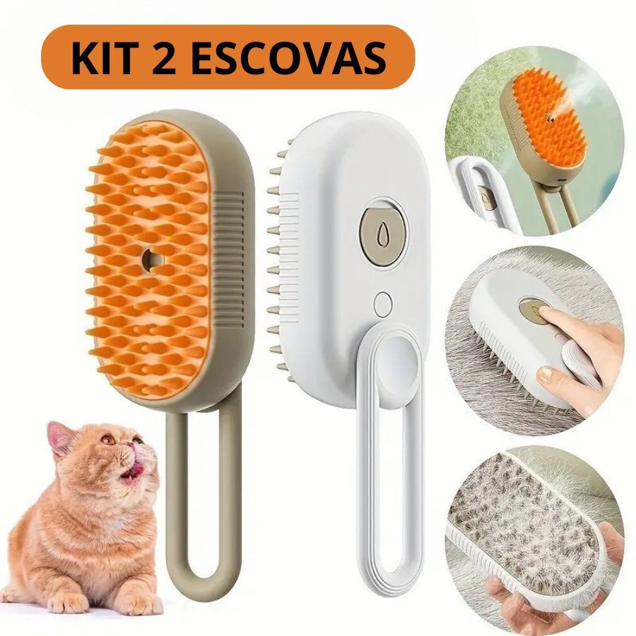 Kit 2 Escovas 3 Em 1 a Vapor para Remoção de Pelos Para Cães e Gatos