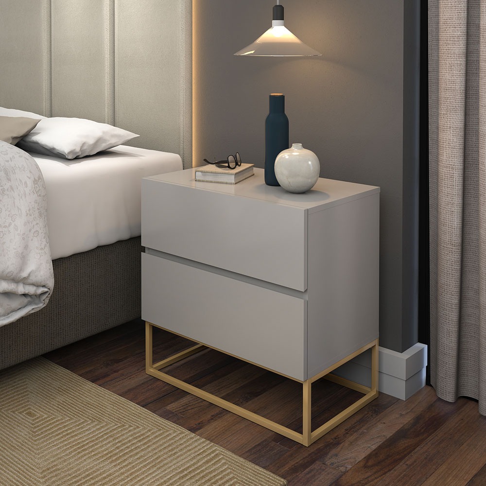 Mesa Cabeceira Eros 2 Gavetas estilo Industrial Pés de Ferro Para Quarto Casal