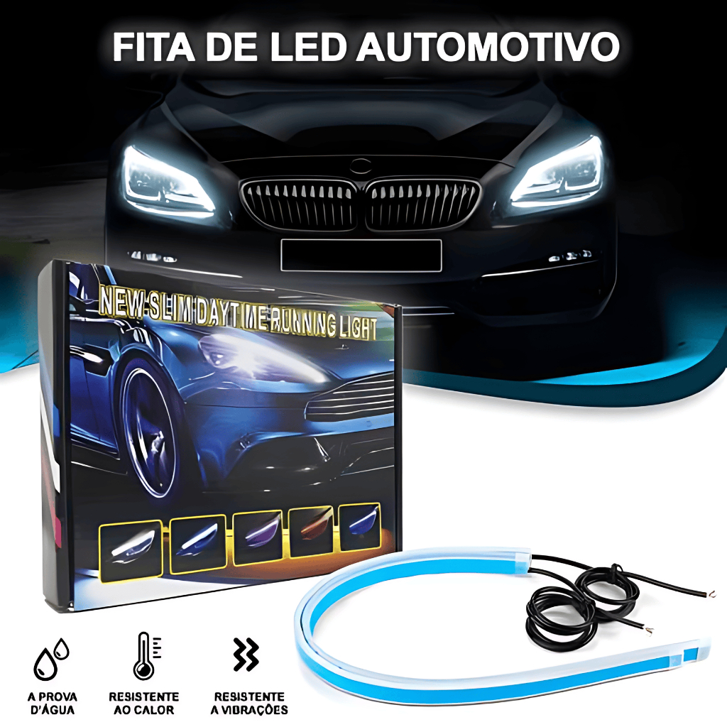 Fita Led Drl 60cm Diurna Farol Apresentação + Seta Sequencial Dual Chip Carros e Motos