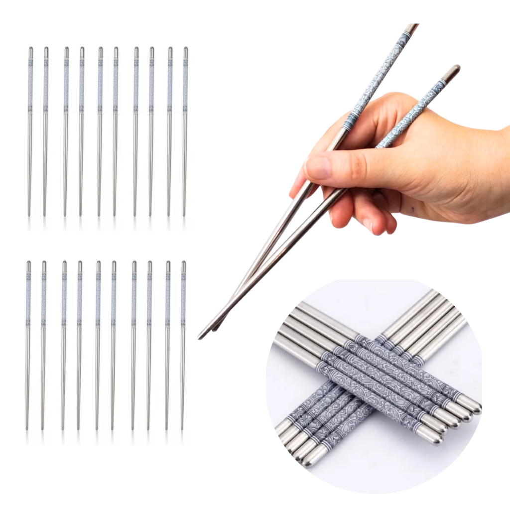 Kit 10 Pares Hashi (20 Palitos) Palitinho Japones Aço Inox Resistente Higiênic para Comida Japonesa Oriental em Oferta na Shopee